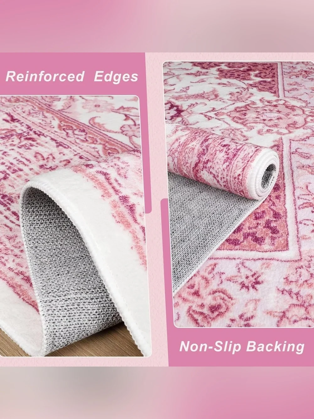 Pink Vintage Floral Area Rug - Soft Accent for Home Bath Etc 2 ft x 3 ft